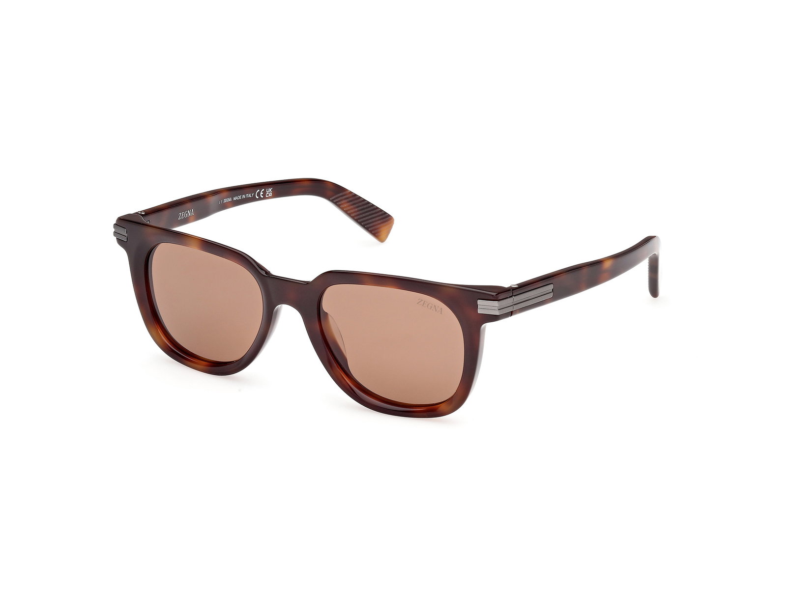 Das Bild zeigt die Zegna Sonnenbrille 0248 in dunkel havanna leicht schräg von der Seite.
